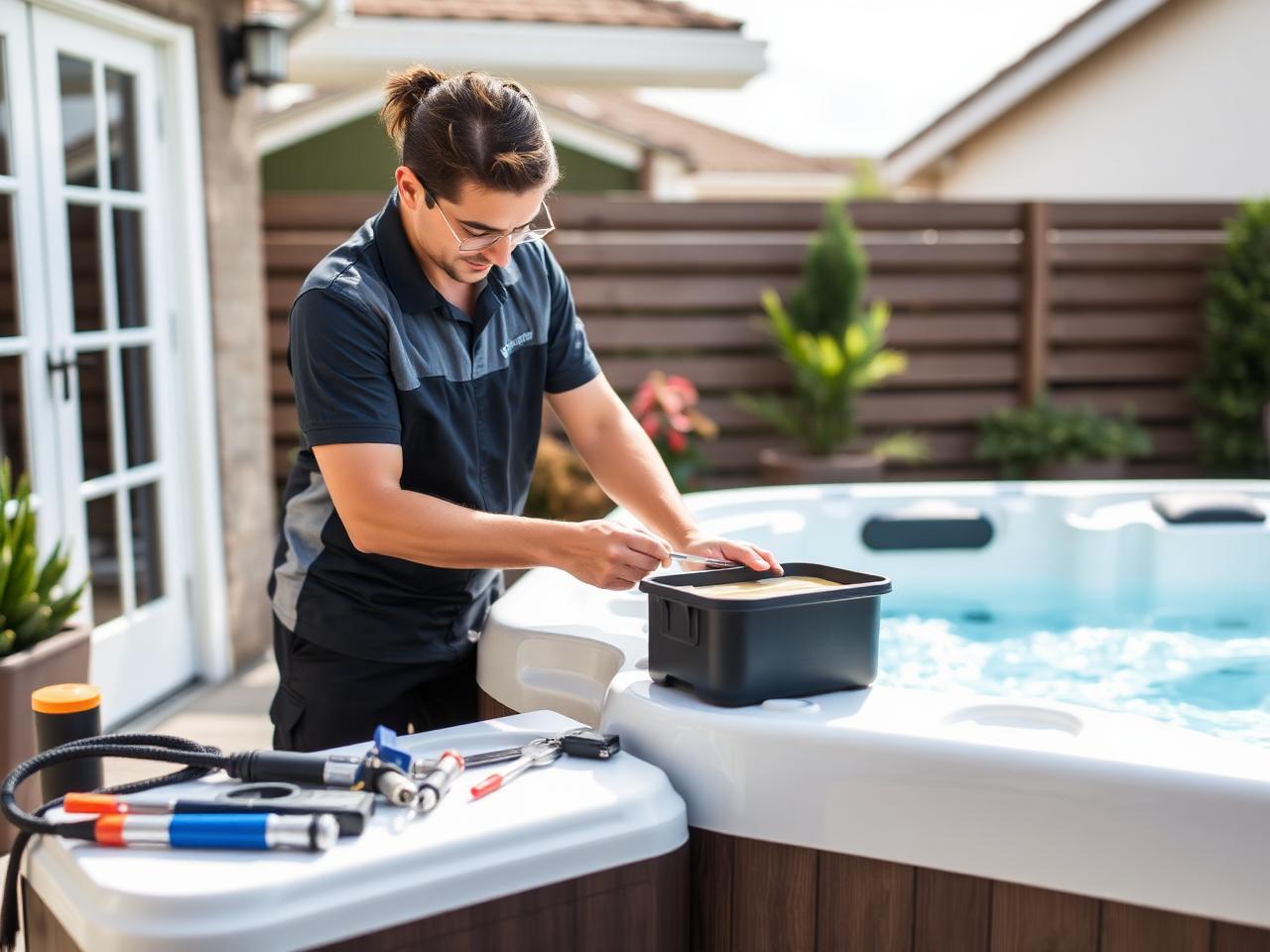 Clearwater technician servicing a hot tub